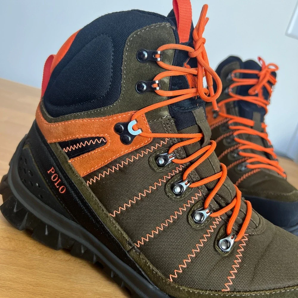 Polo Ralph Lauren Men Mountain Trail Hillingdon Hiking Boots Olive Orange‎ Black